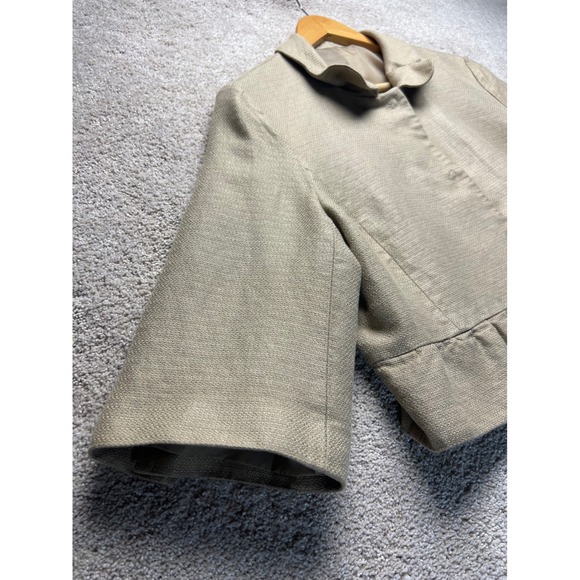 VTG Button Sheath Jacket Cropped Ruffle Hem 3/4 Sleeve Linen Blend Career Retro - Picture 9 of 11